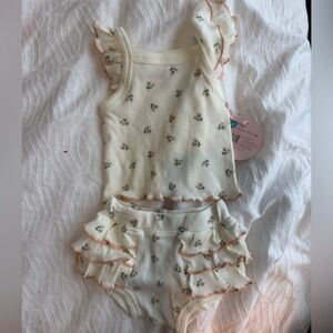 Cream Floral Ruffle Kids Bodysuit Set